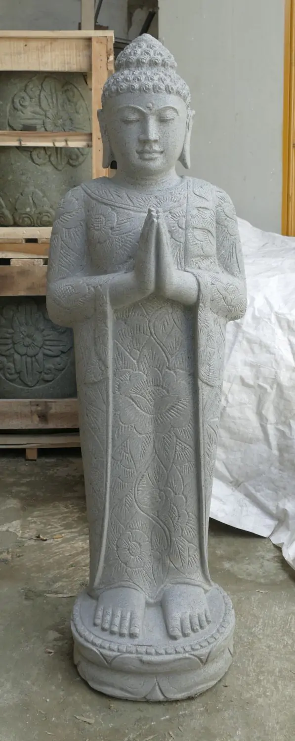  Product image 2 of the product “Standing Buddha with floral carving, Greeting position. 40 x 28 x 122m. Natural stone (river stone), stonemasonry ”